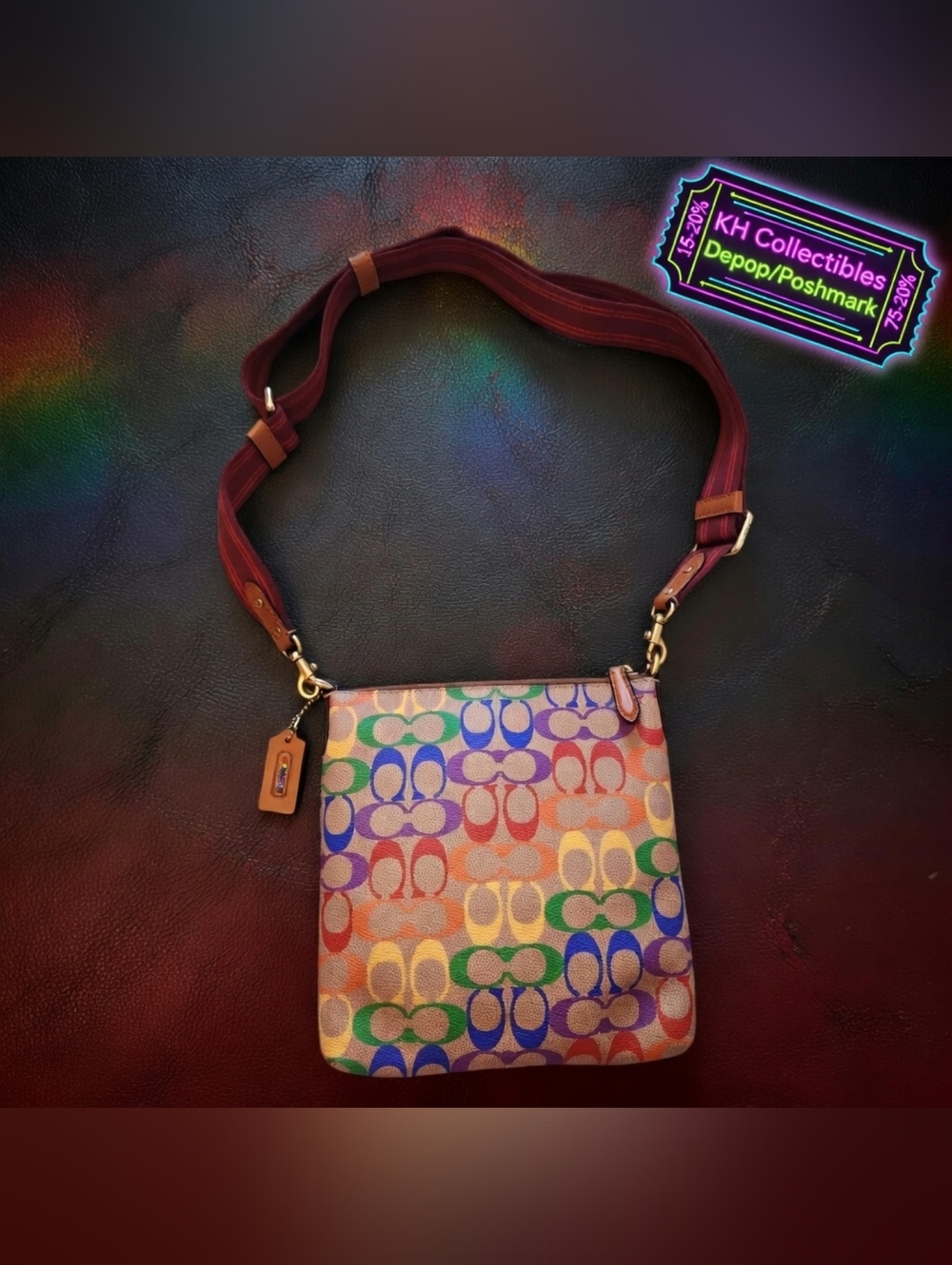 2022 Coach Kitt Messenger Crossbody Rainbow Signature Canvas CA232 NWOT, Pride